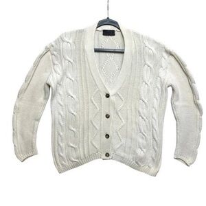 VINTAGE Diane B Paris New York Cardigan Womens L Cream Cable Knit Button Sweater